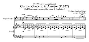 Partition de concerto en la majeur de Mozart (adagio)